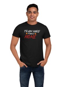 Train Hard Or Go Home, (BG Yellow, White and Red), Round Neck Gym Tshirt (White Tshirt) - Clothes for Gym Lovers - Suitable for Gym Going Person - Foremost Gifting Material for Your Friends and Close Ones