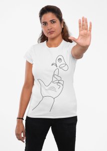 Butterfly on Finger - Line Art for Female - Half Sleeves T-shirt