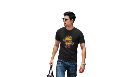 Burger with bat -round crew neck cotton tshirts for men