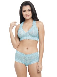 N-Gal Women's Floral Lace Racer Back Bra Underwear Lingerie Hipster Panty Set_Blue