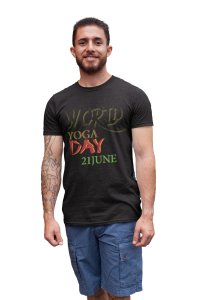 Yoga Day 21st June - Black - Comfortable Yoga T-shirts for Yoga Printed Men's T-shirts (Small, Black)