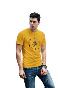 Om - Yellow - Comfortable Yoga T-shirts for Yoga Printed Men's T-shirts (Large, Yellow)