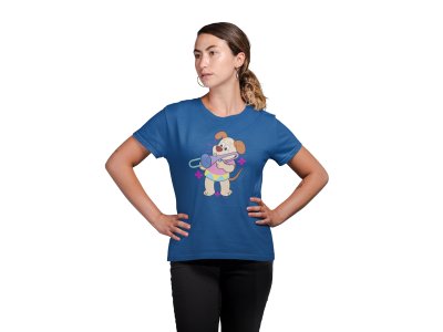 Cute Puppy Illustration -Blue-printed cotton t-shirt - comfortable, stylish