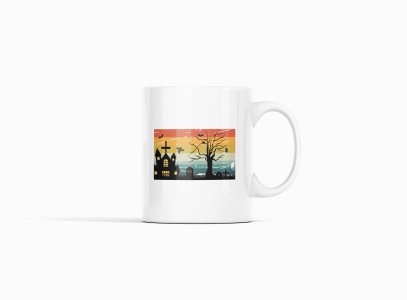 Halloween graveyard - text illustration graphic -Halloween Themed Printed Coffee Mugs