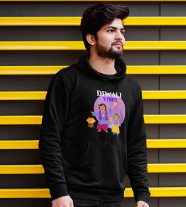 Diwali vibes printed diwali themed black Hoodie specially for diwali festival