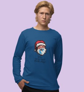 Sneezy Santa: Funny & Cute DesignerFull Sleeve T-shirt Blue Perfect Gift For Secret Santa