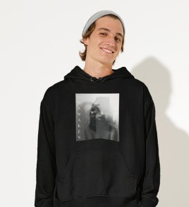 Mesmerized, Modern Maverick:Black Signature Front Graphic Hoodies for Men