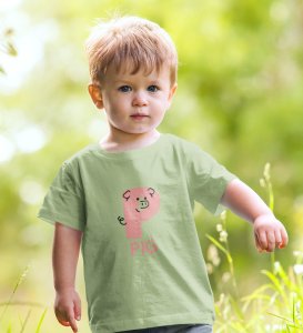 Pepper Pig, Boys Cotton Text Print tshirt (olive) 