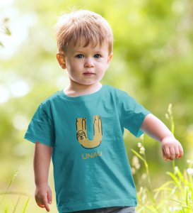 Ugly Unau, Boys Cotton Text Print tshirt (teal) 