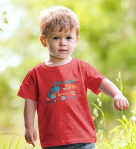 Basketballer Dino, Printed Cotton T-shirt (Red) for Boys
