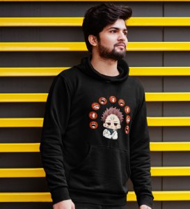 Nine Faced Itadori Cotton Black Printed Hoodies For Mens and Boys