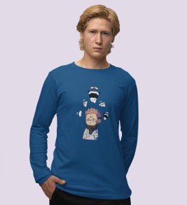 Printed Itadori Anime Cotton Blue Full Sleeves Tshirt For Mens and Boys