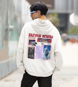 The Last Uchiha with a Bond Beyond Time Printed White Cotton Hoodie For Men