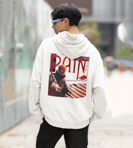 The Leader of Akatsuki with a Vision for Peace Printed White Cotton Hoodie For Men