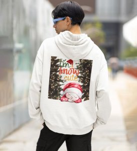 Baby Napping in a Santa Hat with My Snow Adorable Festive Design Printed White Cotton Hoodie