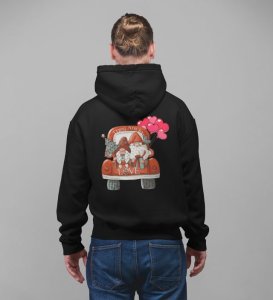 Gnomes Happily Seated in a Car Enjoying a Lovely Date Printed Black Cotton Hoodie