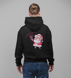 Santa Claus Cheerfully Taking a Selfie and Spreading Holiday Cheer Printed Black Cotton Hoodie