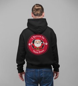 I Believe in Santa Paws in Cheerful Lettering Printed Black Cotton Hoodie