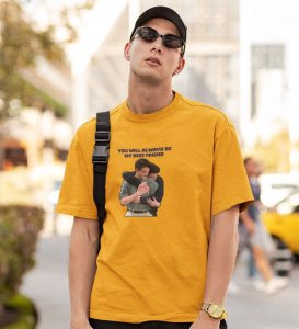 My Best Friend Yellow Round Neck Cotton Half Sleeved Men T Shirt with Printed Graphics