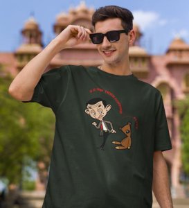 Teddy And The Bean Green Round Neck Cotton Half Sleeved Men T Shirt with Printed Graphics