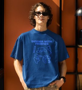 Dinner With Friends Blue Round Neck Cotton Half Sleeved Men T-Shirt with Printed Graphics