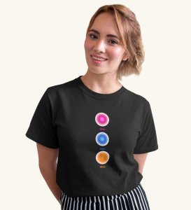 Balanced Life Black Round Neck Cotton Half Sleeved WomenT-Shirt with Printed Graphics