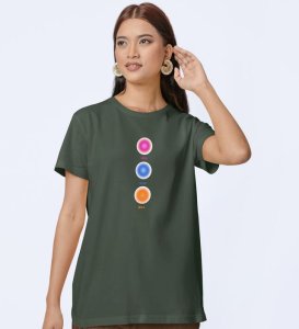 Balanced Life Green Round Neck Cotton Half Sleeved Women T-Shirt with Printed Graphics