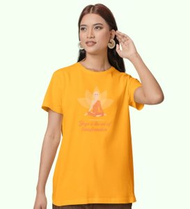 Self Transformation Yellow Round Neck Cotton Half Sleeved Women T-Shirt with Printed Graphics