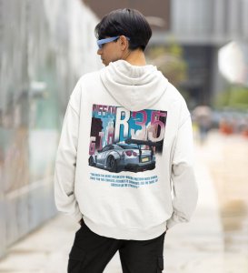 R35 Where Power Knows No Limits  HighPerformance Car Printed White Hoodie for Men