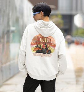 The Open Road Awaits  Iconic Cruiser Printed White Hoodie for Men